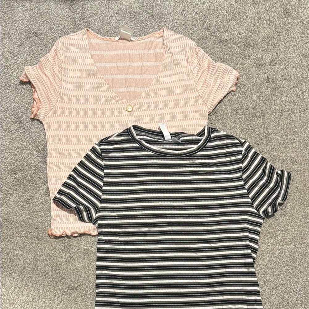 Striped and Textured Short Sleeve Tops